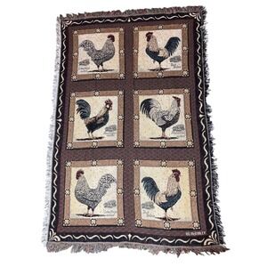 Mohawk Home Rooster Throw Blanket Unisex OS Brown Excellent Woven Cotton Fringed